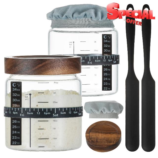 Wissy&Konny Sourdough Starter Jar With Date Marked Feeding Band