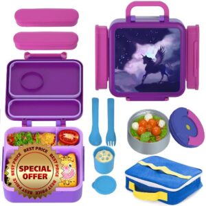 HAIXIN Bento Box for Kids - Insulated Lunch Box with Thermos for Hot Food