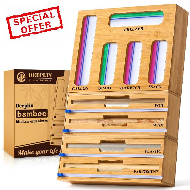 Deeplin 9 in 1 Foil and Plastic Wrap Organizer with Cutter