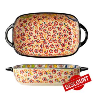Bicuzat 1 PCS Daisy Pattern Ceramic Casserole Dish Baking Dish Baking Pan Lasagna Pan Baking Dishes for Oven