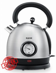 Retro Electric Kettle 1.8L Stainless Steel for Boiling Water with Temperature Gauge
