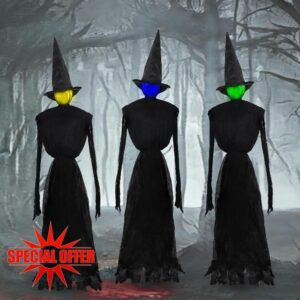winemana Set of 3 Halloween Outdoor Decorations 6 Ft Witch Stakes with Multiple Colors LED Lights