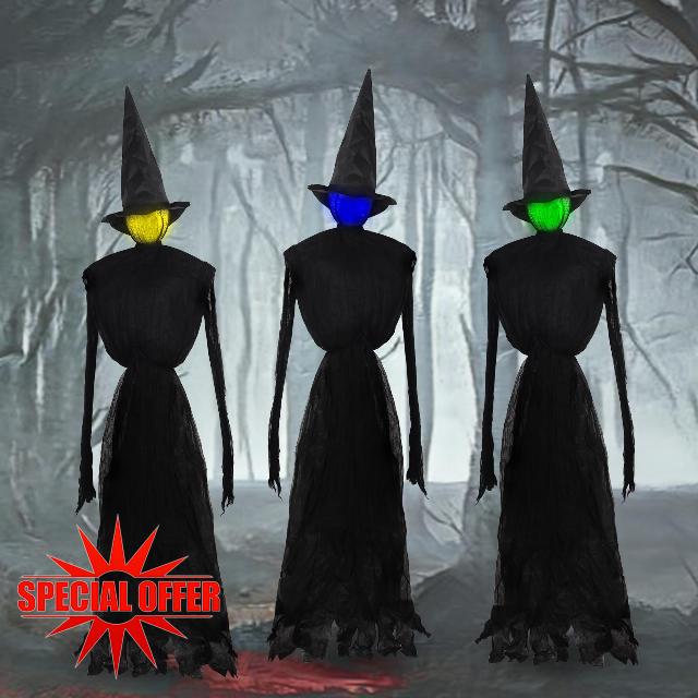 winemana Set of 3 Halloween Outdoor Decorations 6 Ft Witch Stakes with Multiple Colors LED Lights