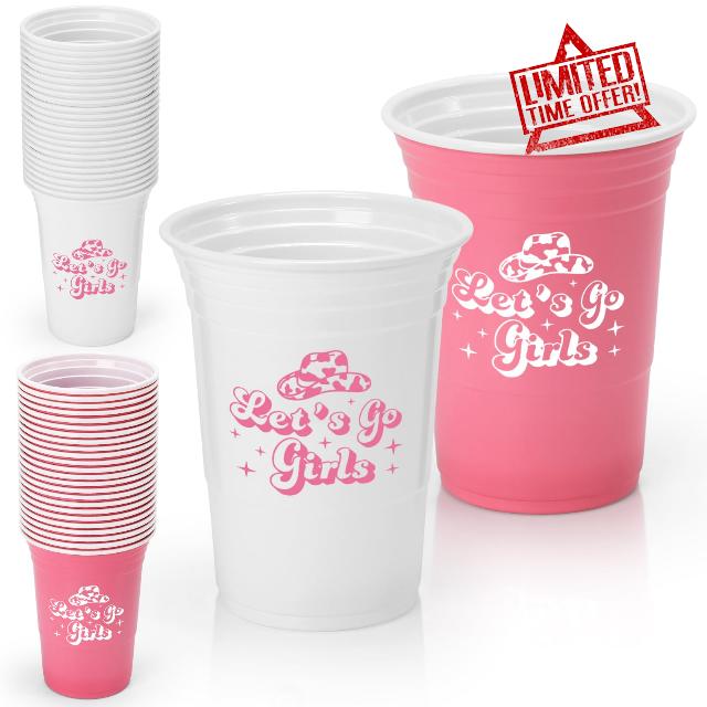 Nefelibata 50 Pack Let's Go Girls Party Plastic Cups 15OZ Cowgirl Party Disposable Tableware Bulk for Disco Cowgirl Bachelorette Party Supplies Rodeo Birthday Party Favors