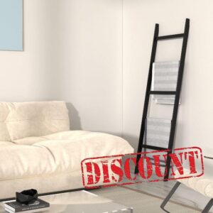 Blanket Ladder，60 Inch Bamboo Stylish Wall Leaning Blanket Holder in Black