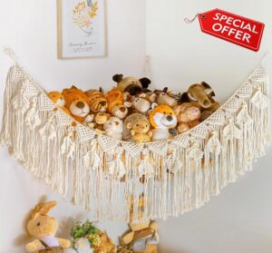 Stuffed Animal Hammock with LED Light，Stuffed Animal Storage for Girls Room and Nursery Decor