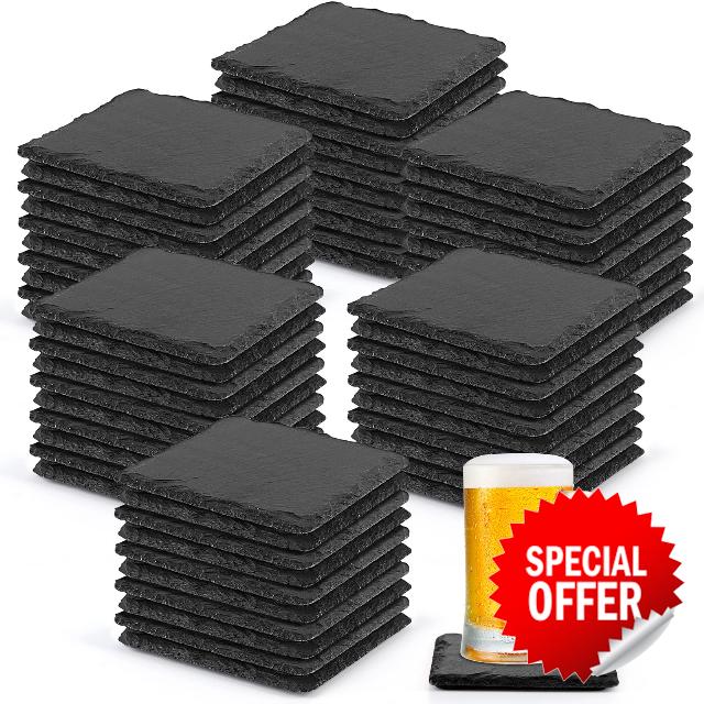 60PCS Black Slate Coasters Bulk 4 x4 Inch Slate Coasters Bulk for Engraving Square Slate Coasters Drink Coffe Bar Coasters Rustic Handmade Cup Coasters with Anti-Scratch Bottom for Coffee Home Kitchen