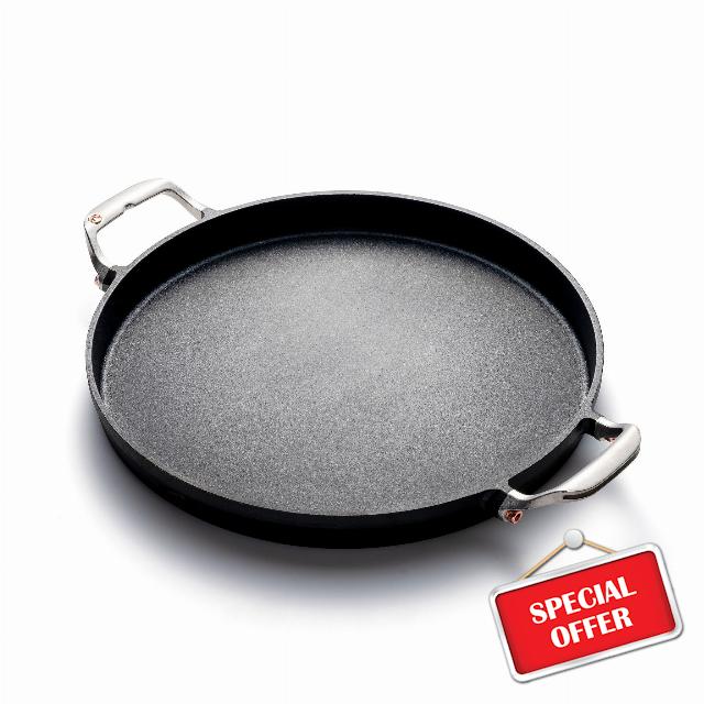 OUTSET Deep Dish Cast Iron Grill Pan for Pizza and Paella
