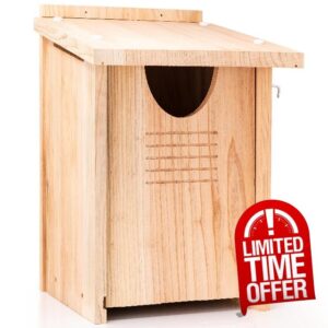 WHITEHORSE Large Cedar Owl House - Premium and Weatherproof Design - 16" x 12" x 11" - A Nesting Box for Screech Owls