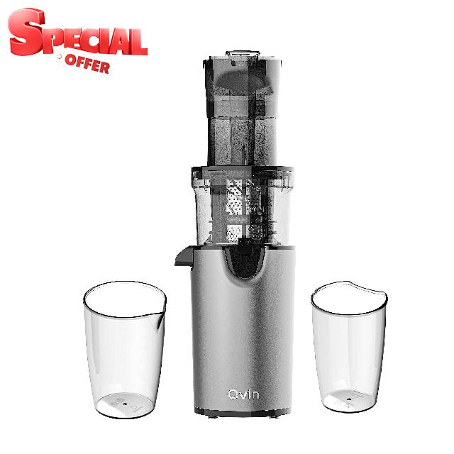 Qvin Premium Masticating Juicer with 3.1 Inch Large Feed Chute