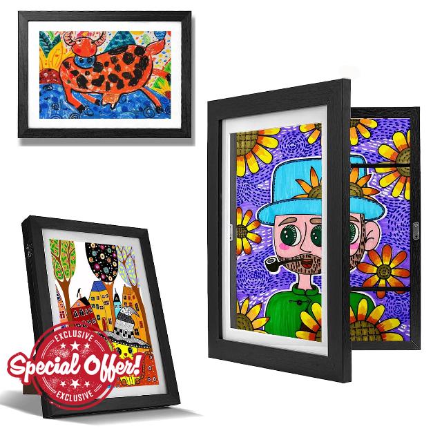 2 PCS 8.5 x11 Kids Art Frame in Black - Kids Artwork Frames Changeable Display 8.5x11 or 9x12 with Mat