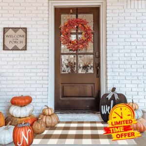 Fall Front Door Mat Buffalo Plaid Outdoor Rug Farmhouse Brown and White Buffalo Check Rug Layered Welcome Door Mat for Front Porch