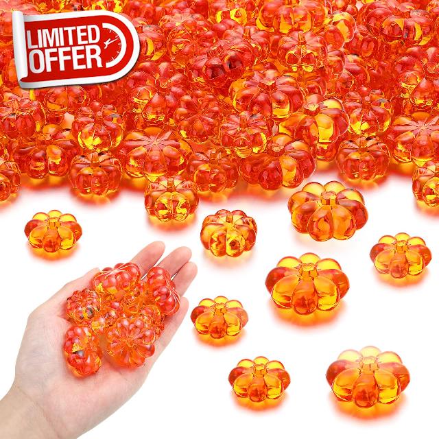Thyle 300 pcs Halloween Acrylic Pumpkin Ornaments for Fall Decorations Party Table Scatter Pumpkin Table Scatters for Fall Tiny Pumpkins Table Scatter Vase Filler for Dinner Autumn Wedding Party