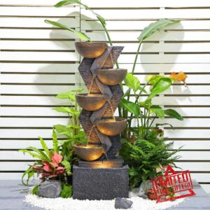 SERBILHOME 48.75'H Waterfall Fountain Indoor Outdoor Large - 6 Tiered Bowls