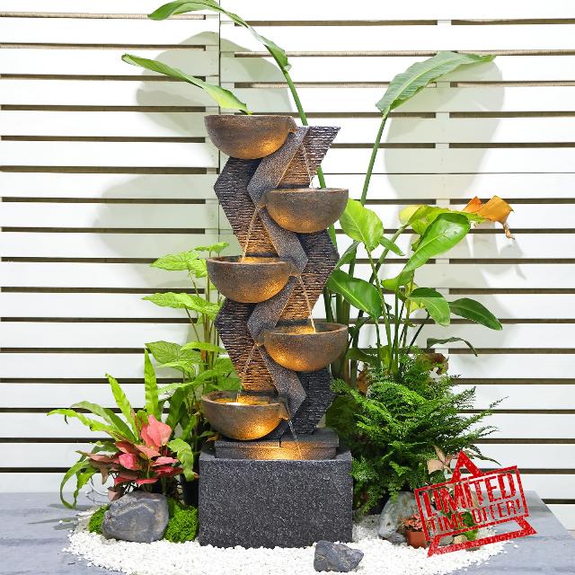 SERBILHOME 48.75'H Waterfall Fountain Indoor Outdoor Large - 6 Tiered Bowls