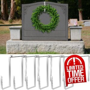 Barydat 6 Pcs Christmas Stretchable Headstone Wreath Hanger Fit 7-11 Inch Headstone Wreath Holder Hanger Adjustable Tombstone Wreath Hook for Cemetery Gravestone Decorations