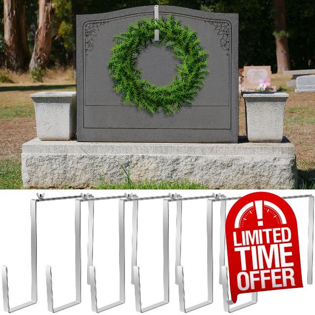 Barydat 6 Pcs Christmas Stretchable Headstone Wreath Hanger Fit 7-11 Inch Headstone Wreath Holder Hanger Adjustable Tombstone Wreath Hook for Cemetery Gravestone Decorations