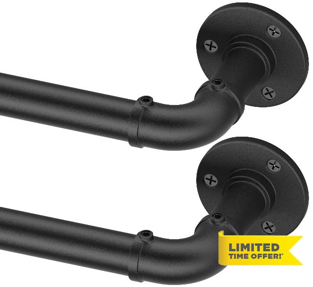 Black Industrial Curtain Rods 2 Pack