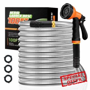 Besiter Garden Hose 100FT Stainless Steel Water Hose with 10 Functions Adjustable Spray Nozzle
