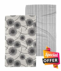 GEOMETRY Kitchen Tea Towel - Quick Dry Microfiber Cloth Dish Towels for Kitchen Drying - Premium Quick Dry Towel - Linen + Full Bloomed (Linen Breeze 2-Pack Set)