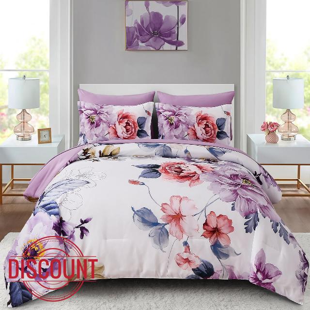 Floral Comforter Set Queen Size 7 Pieces Bed in a Bag