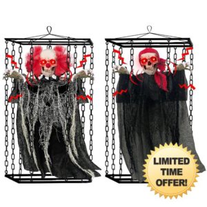 [2 Pack & Sound Activated] Halloween Animatronic Decorations Outdoor Prop Clown Skeleton + Pirate Ghost with Lighted Eye Creepy Laughter