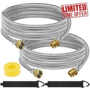 2 Pack Upgraded Stainless Braid 12 Ft Propane Torch Extension Hose for Propane Tree or Propane Tee Adapter Tree Post Assembly 1" x20 Male Throwaway Cylinder Thread - T and Y Connects 1lb Appliance