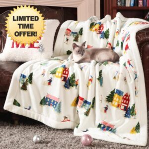 Cozy Bliss Christmas Sherpa Fleece Throw Blanket Xmas Skiing Gift Blanket Warm Milky Plush Throw Blanket