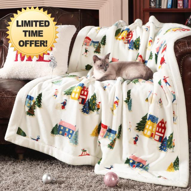 Cozy Bliss Christmas Sherpa Fleece Throw Blanket Xmas Skiing Gift Blanket Warm Milky Plush Throw Blanket