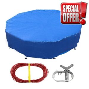 Tarpal Round Foldable 20ft Pool Cover Portable Above Ground Pool with Cable and Aable Tightening Kit Features A Drawstring Design Prevent Debris from Entering Pool Solar Cover Blue