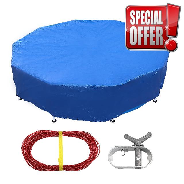 Tarpal Round Foldable 20ft Pool Cover Portable Above Ground Pool with Cable and Aable Tightening Kit Features A Drawstring Design Prevent Debris from Entering Pool Solar Cover Blue