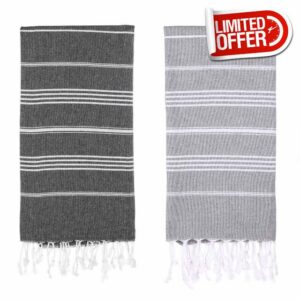 PADISHAHHOME Oversized Turkish Beach Towel 38&rsquo;&rsquo;x71&rsquo;&rsquo; - Set of 2 | 100% Turkish Cotton Lightweight Sand Free Quick Dry Pool Towels | Extra Large Bath Towels for Adults Beach Blanket Essentials