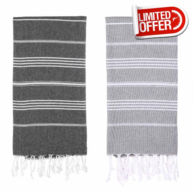 PADISHAHHOME Oversized Turkish Beach Towel 38&rsquo;&rsquo;x71&rsquo;&rsquo; - Set of 2 | 100% Turkish Cotton Lightweight Sand Free Quick Dry Pool Towels | Extra Large Bath Towels for Adults Beach Blanket Essentials