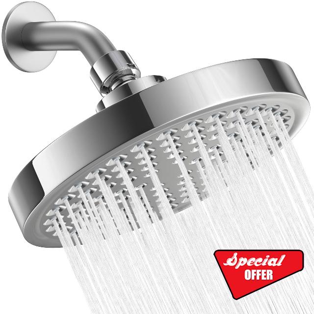 Shower Head High Pressure Rain Showerhead with Anti-Clogging Silicone Nozzles Adjustable Angles Luxury Chrome Look Rainfall Shower Head