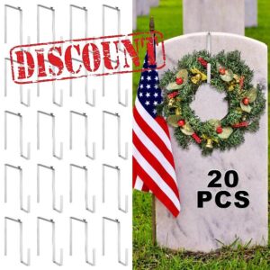 Hicarer 20 Pcs Christmas Headstone Wreath Hanger Adjustable Cemetery Tombstone Wreath Holder Gravestone Aluminum Wreath Hook for Grave Marker Memorial Day Decorations