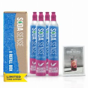 Soda Sense 4pk Easy Connect 60L CO2 Carbonator Cylinder Recipe Book Bundle + $15 Amazon Gift Card