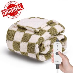Sunbeam Printed Royal Sherpa Foot Pocket Heated Throw Electric Blanket