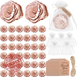 50 Set Rose Compact Mirrors Bulk Quinceanera Wedding Party Favors Including Rose Shape Mirrors and Thank You Tags with White Organza Bags for quinceanera