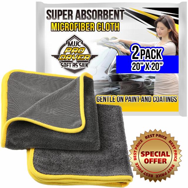 MJJC Pro Dryer Plush Silk Microfiber Drying Towel (20” x 20” (2-Pack)) Cars