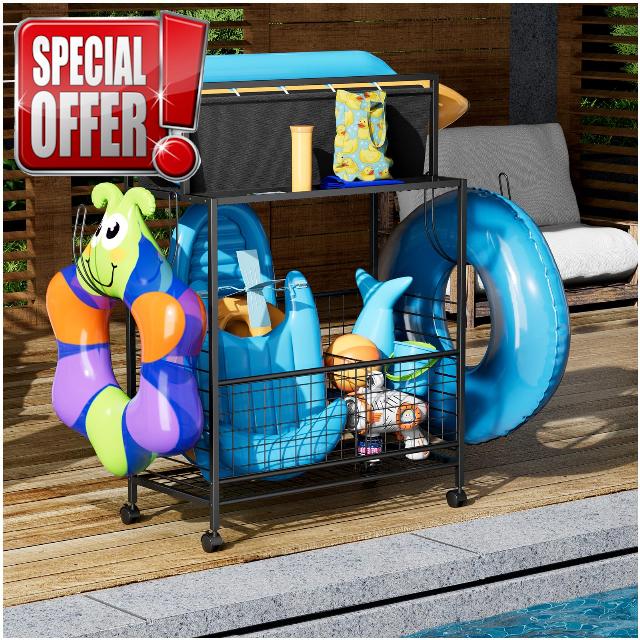 MAWEW Pool Toy Storage Bin,58 Inches Large Pool Storage Bin, Pool Toy Storage,Outdoor Pool Storage Rack,Suitable for Large Pool Float Storage Organizer