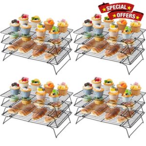 Mifoci 4 Sets Carbon Steel Cooling Rack 3 Tier Stackable Baking Rack Carbon Steel Collapsible Cookie Rack Stackable Cooling Racks for Baking Cooking Cooling Roasting Cookie Cake Kitchen Utensil