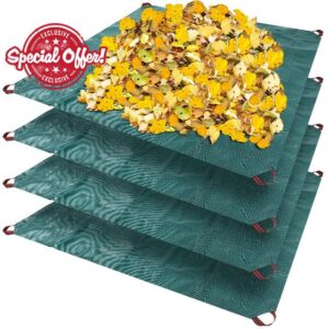 Preboun 4 Pcs Fall Leaf Tarp Waterproof Tarp Yard Garden Leaf Tarp with Handles Reusable Heavy Duty Garden Tarp for Outdoor Tarp Leaf Hauler Tent Footprint Camping Tarp Patio Firepit Cover (7' x 7')