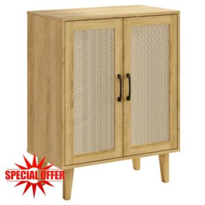 Kopuity Rattan Decorated Buffet Cabinet - 2 Doors Simple Style Storage Cabinet