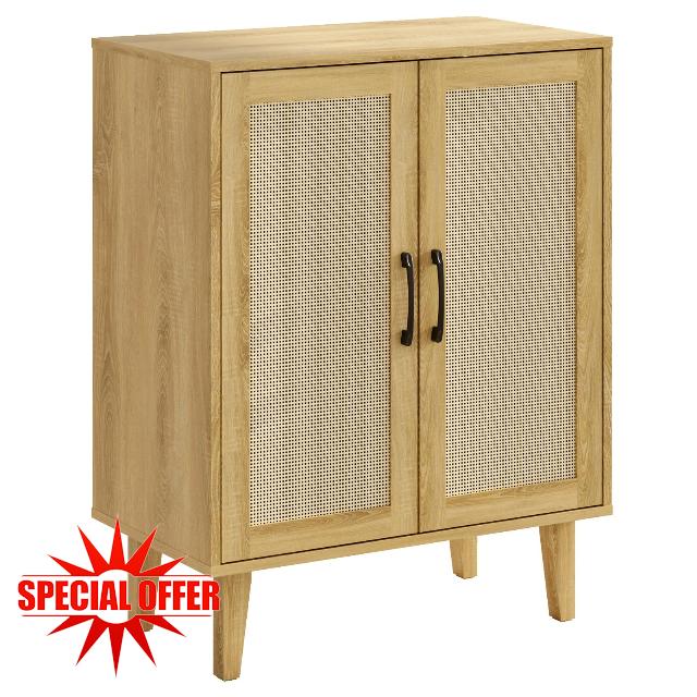 Kopuity Rattan Decorated Buffet Cabinet - 2 Doors Simple Style Storage Cabinet