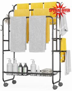 JANE EYRE Freestanding Towel Rack - 40'Standing Pool Towel Rack with Basket