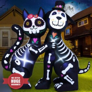 Funflatable 6 FT Halloween Inflatables Skeleton Black Cat and Dog Day of The Dead Outdoor Decorations