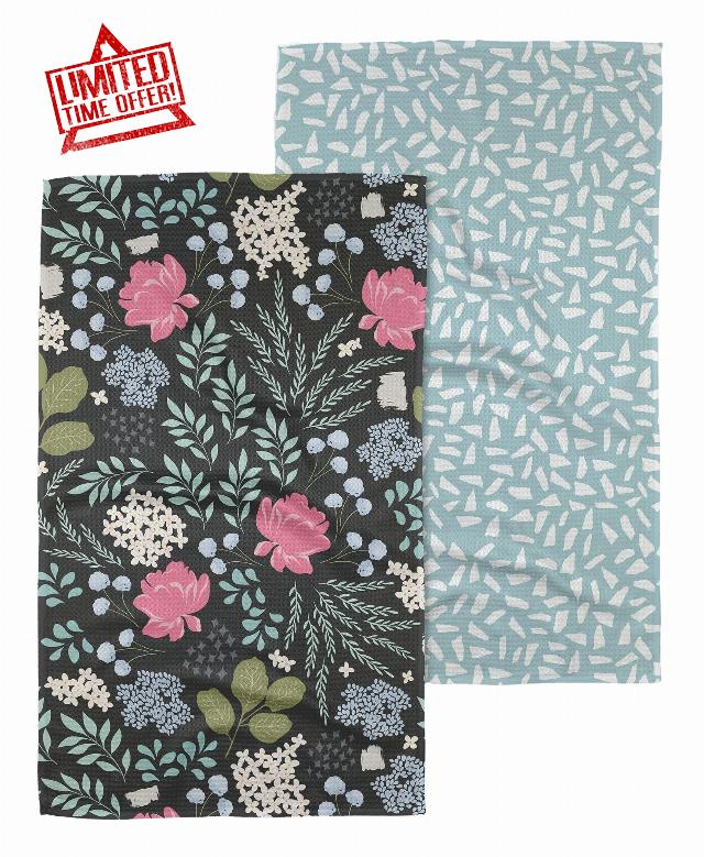 GEOMETRY Kitchen Tea Towel - Quick Dry Microfiber Cloth Dish Towels for Kitchen Drying - Premium Quick Dry Towel - Not Forgotten + Fiona (Pretty Petals 2-Pack Set)
