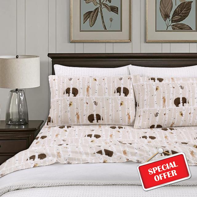 Lodge & Linen Flannel Sheet Set King Size | Cotton