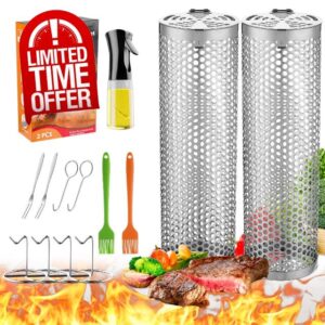 Grill Basket - Outdoor Rolling BBQ Basket - 2 Pcs Stainless Steel Grill Mesh