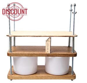 Cheese Press for Cheese Making 16 in Natural Oak 18 mm thick - Cheesemaking Kit with Wooden Cheese Press and 2 Cheese Molds 0.48 gal - 1.8 L White